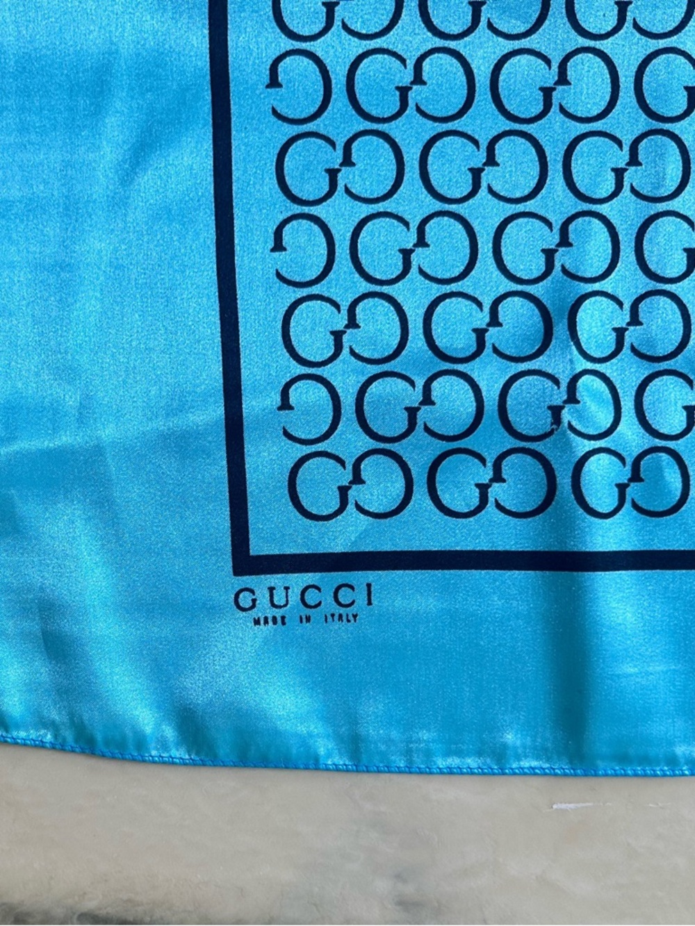Designer Inspired Monogram Blue Satin Scarf | Euro Summer Coastal Chic Wrap - Picture 4 of 5